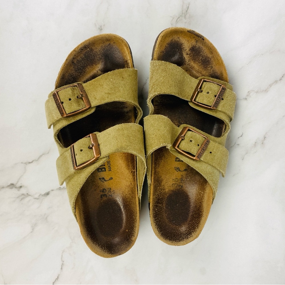 Birkenstock Arizona Taupe Tan Suede Leather Slide 36